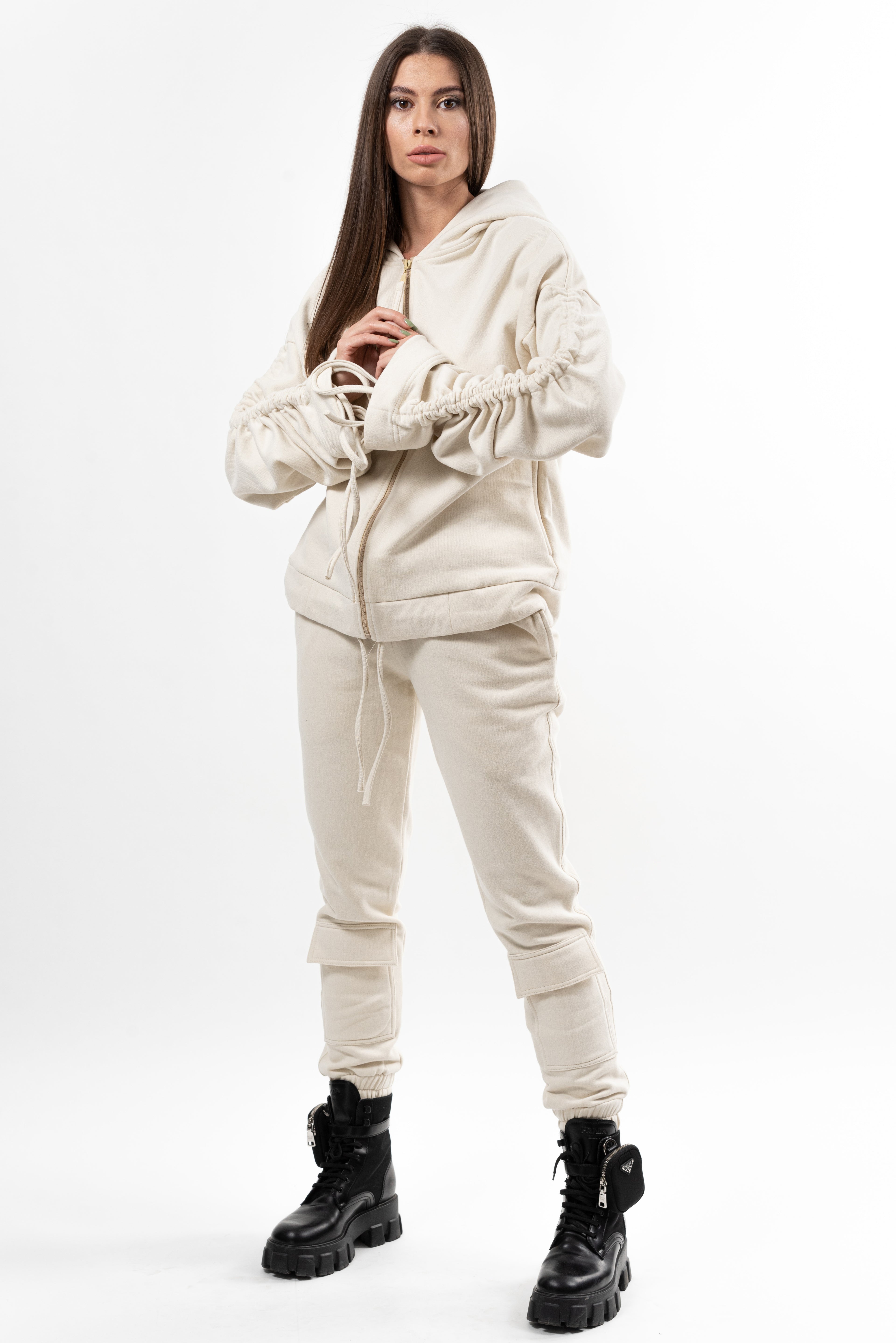 Pantalon dama din bumbac Simplicity Key light cream