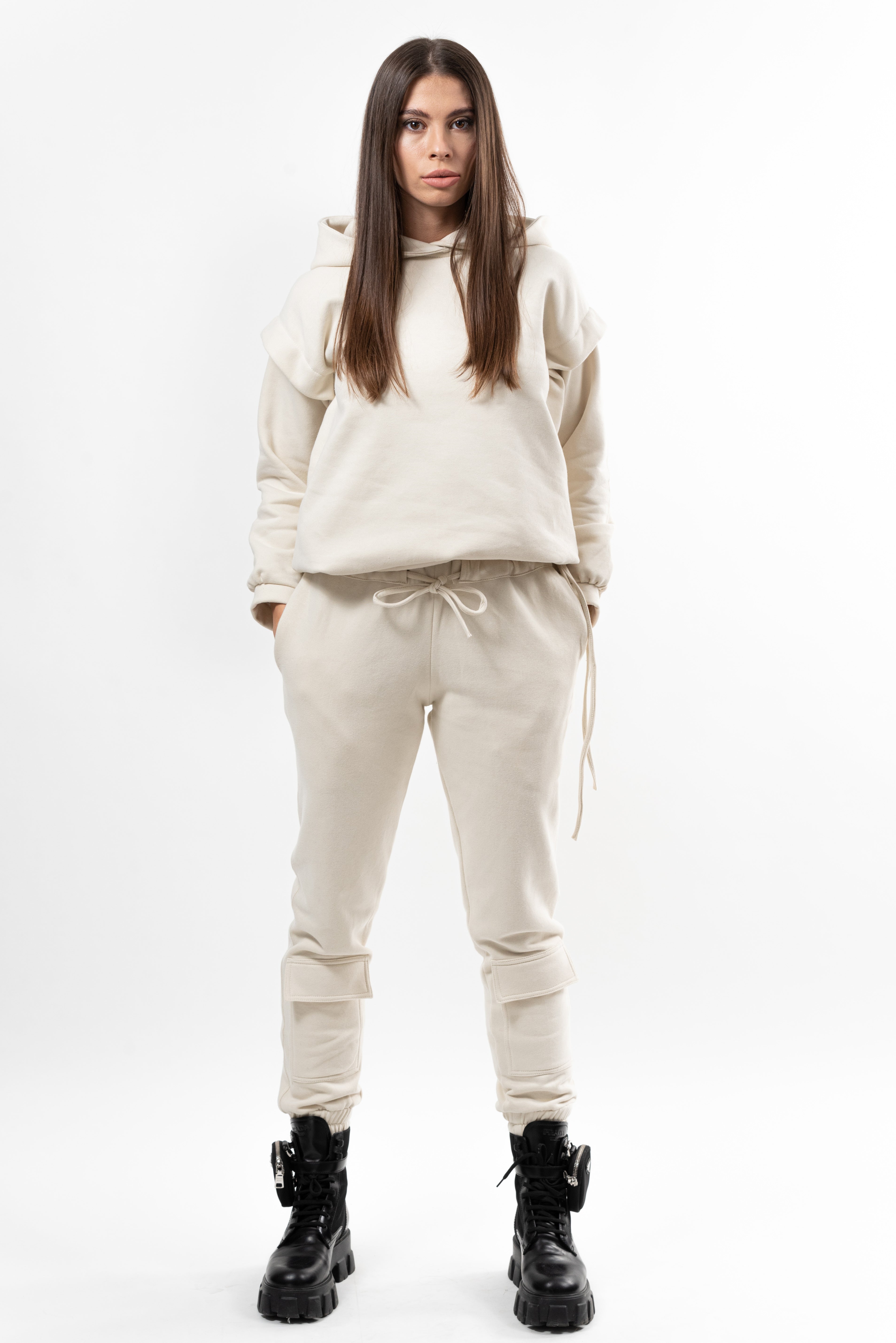 Hanorac dama din bumbac Angel Key - light cream.