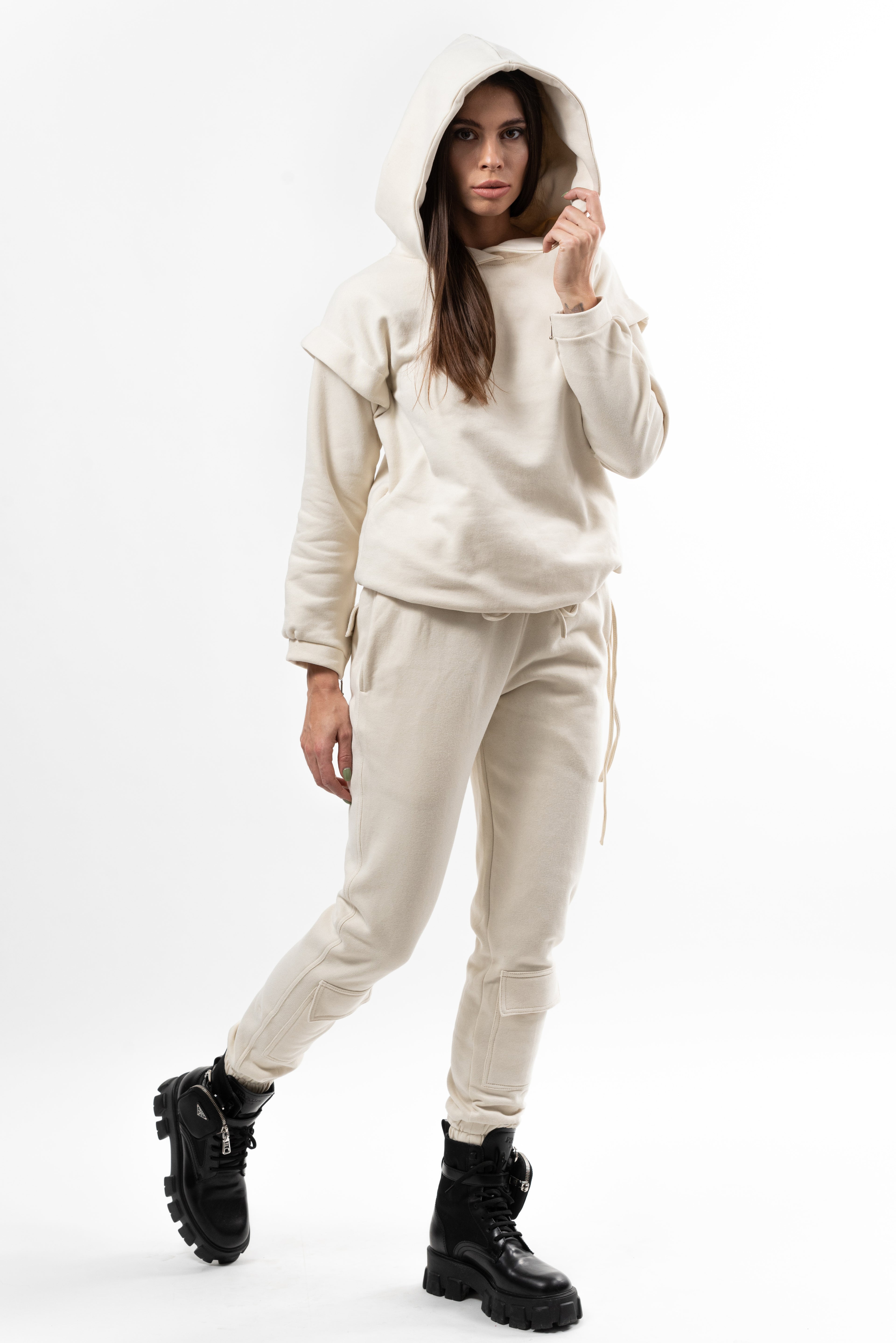 Hanorac dama din bumbac Angel Key - light cream.