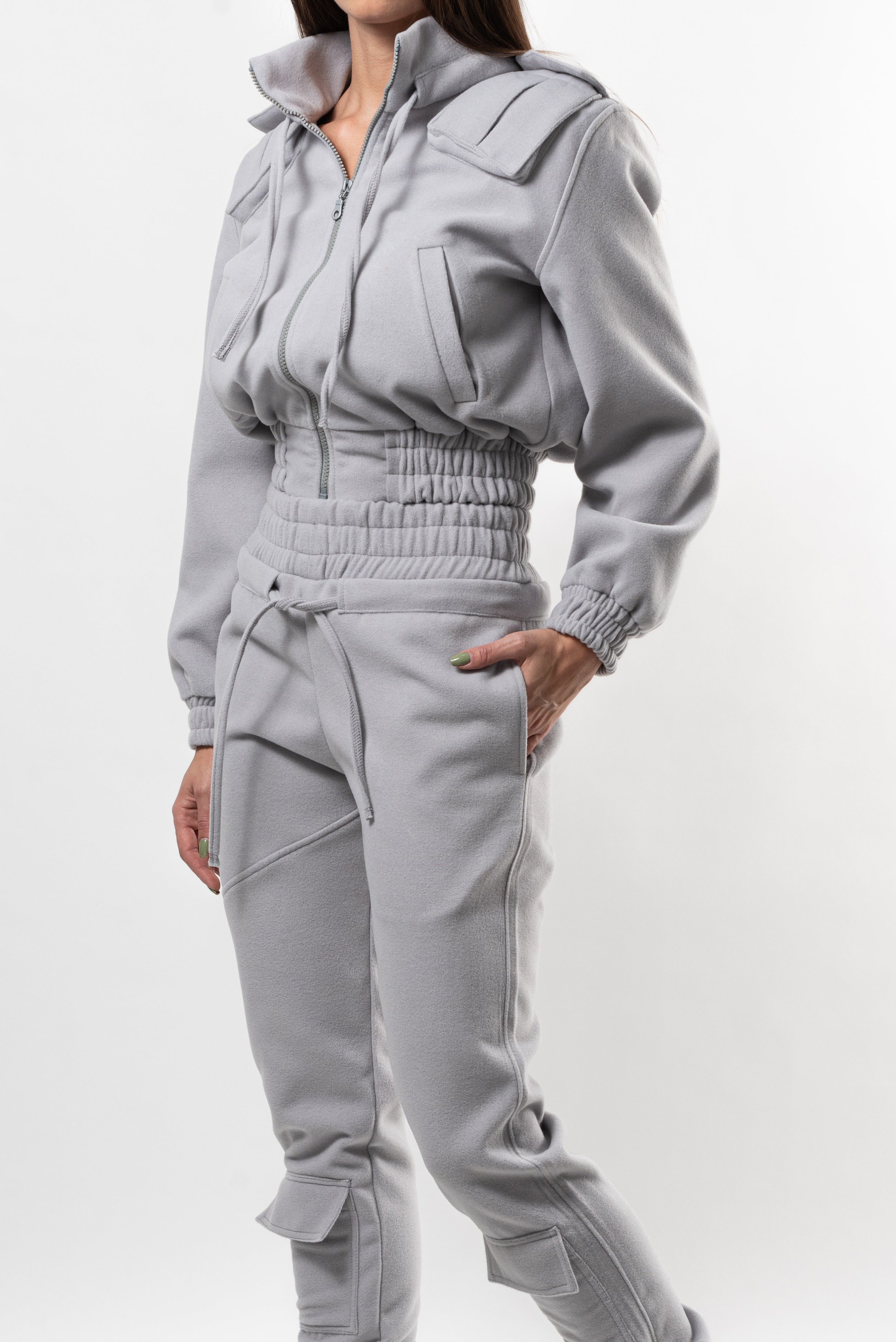 Jacheta dama din lana Connection Key - light gray