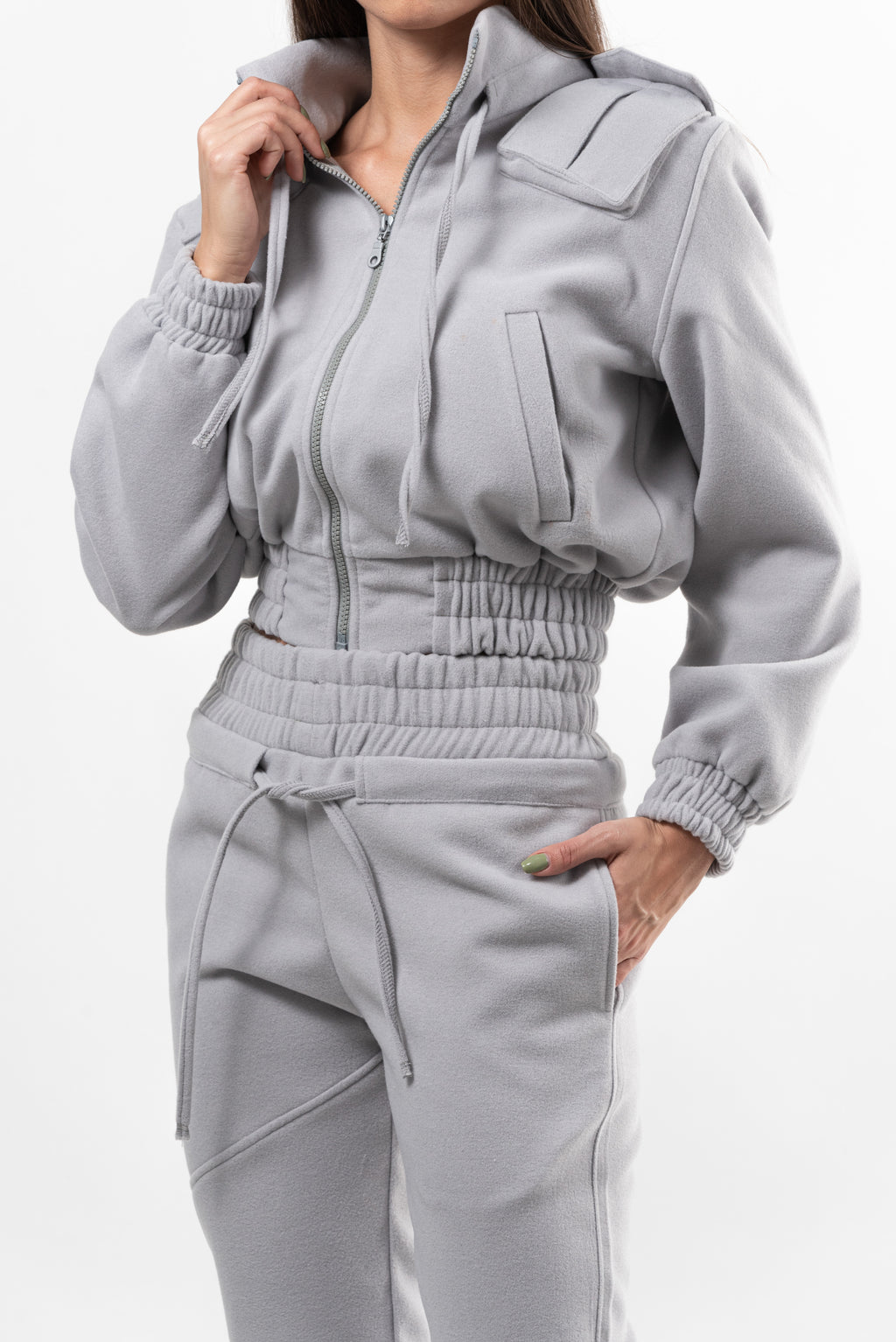 Jacheta dama din lana Connection Key - light gray