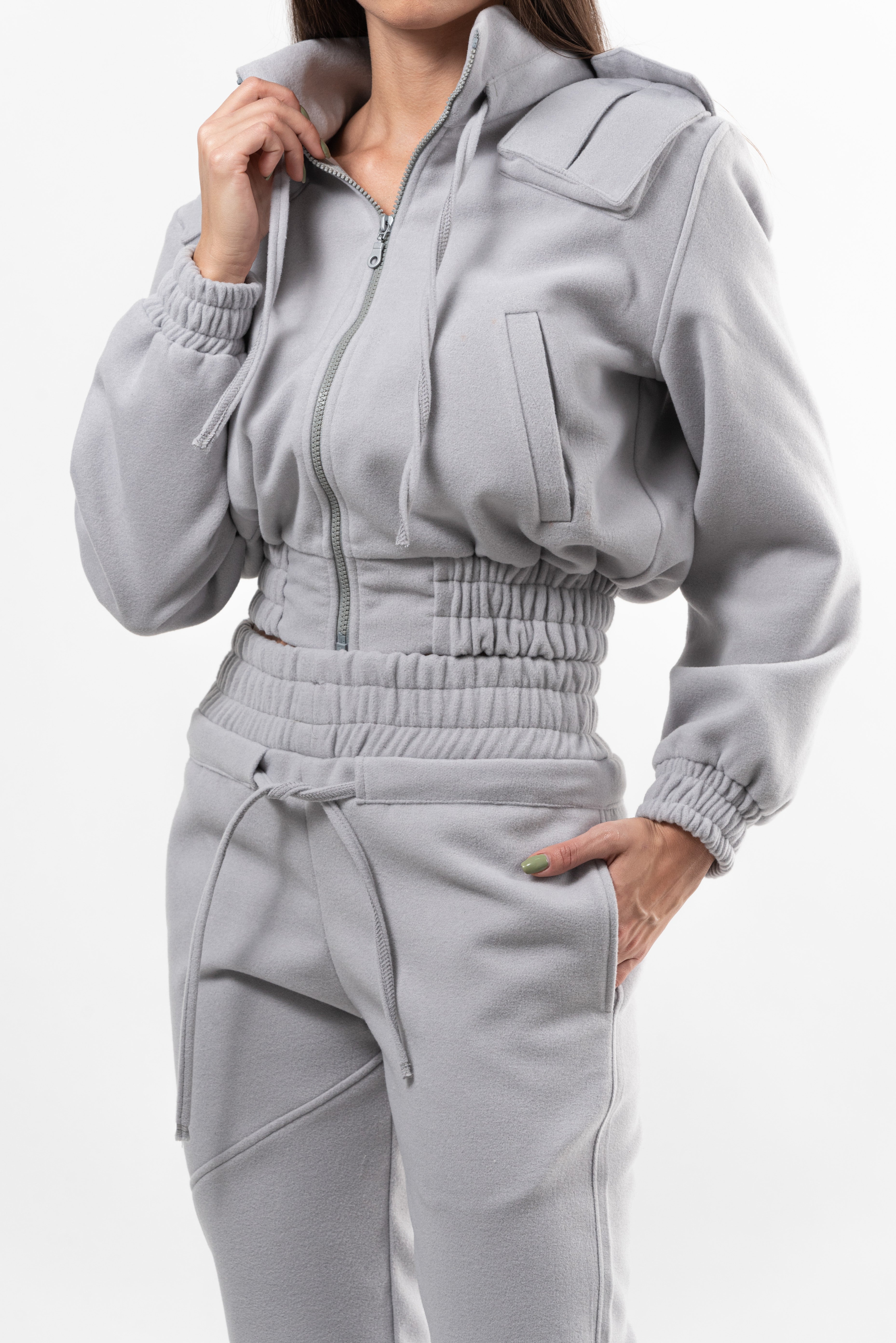 Jacheta dama din lana Connection Key - light gray