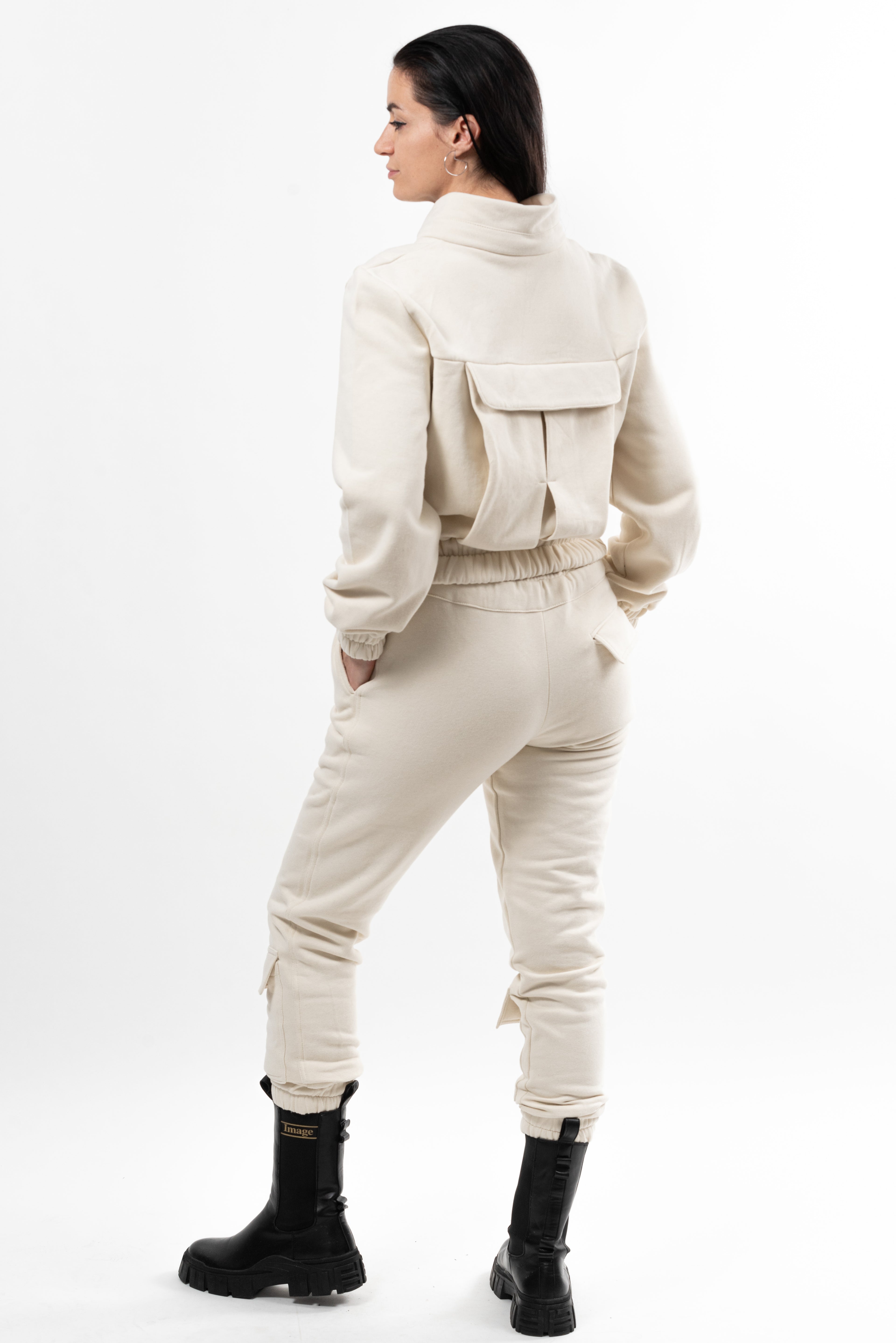 Pantalon dama din bumbac Simplicity Key light cream