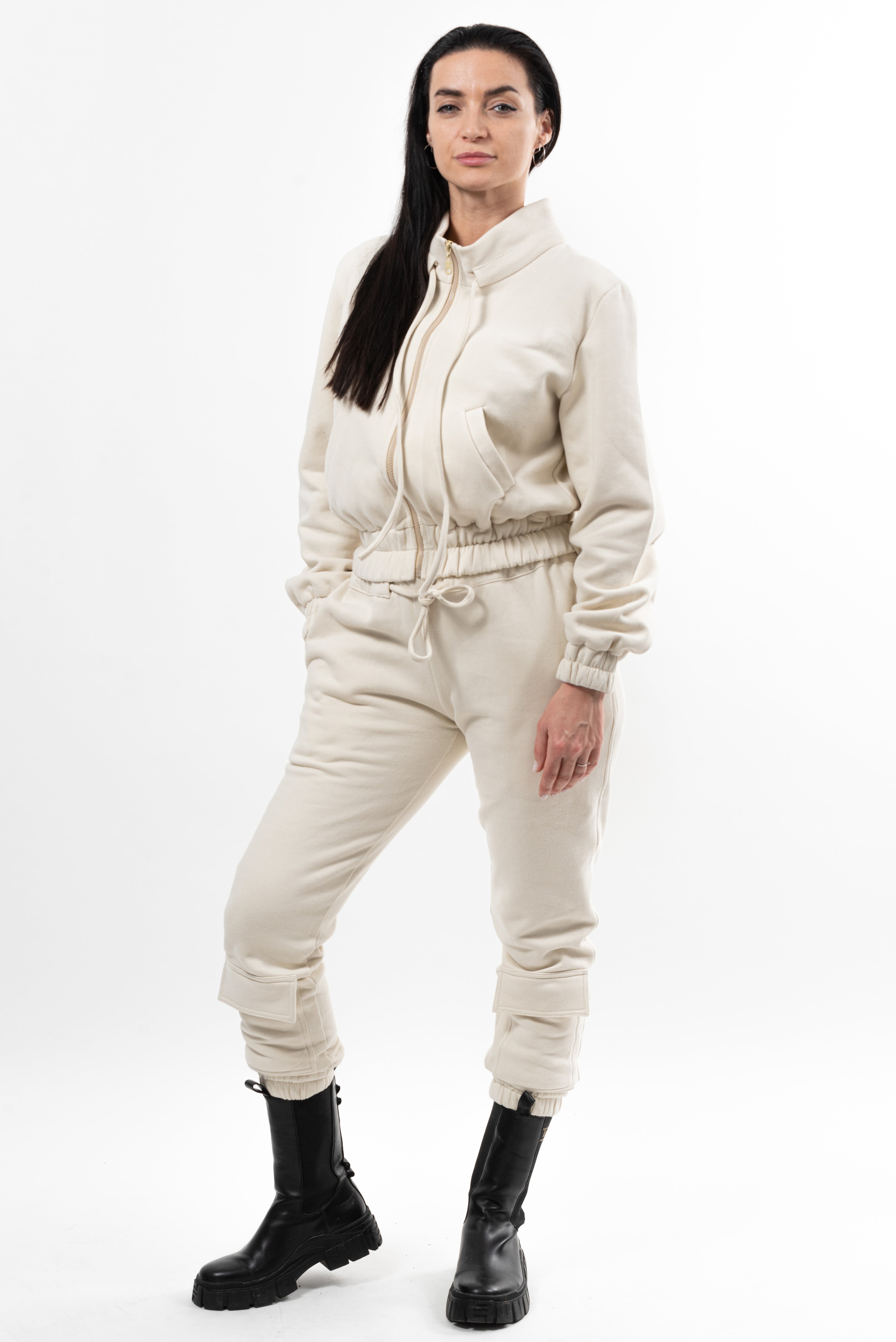 Pantalon dama din bumbac Simplicity Key light cream