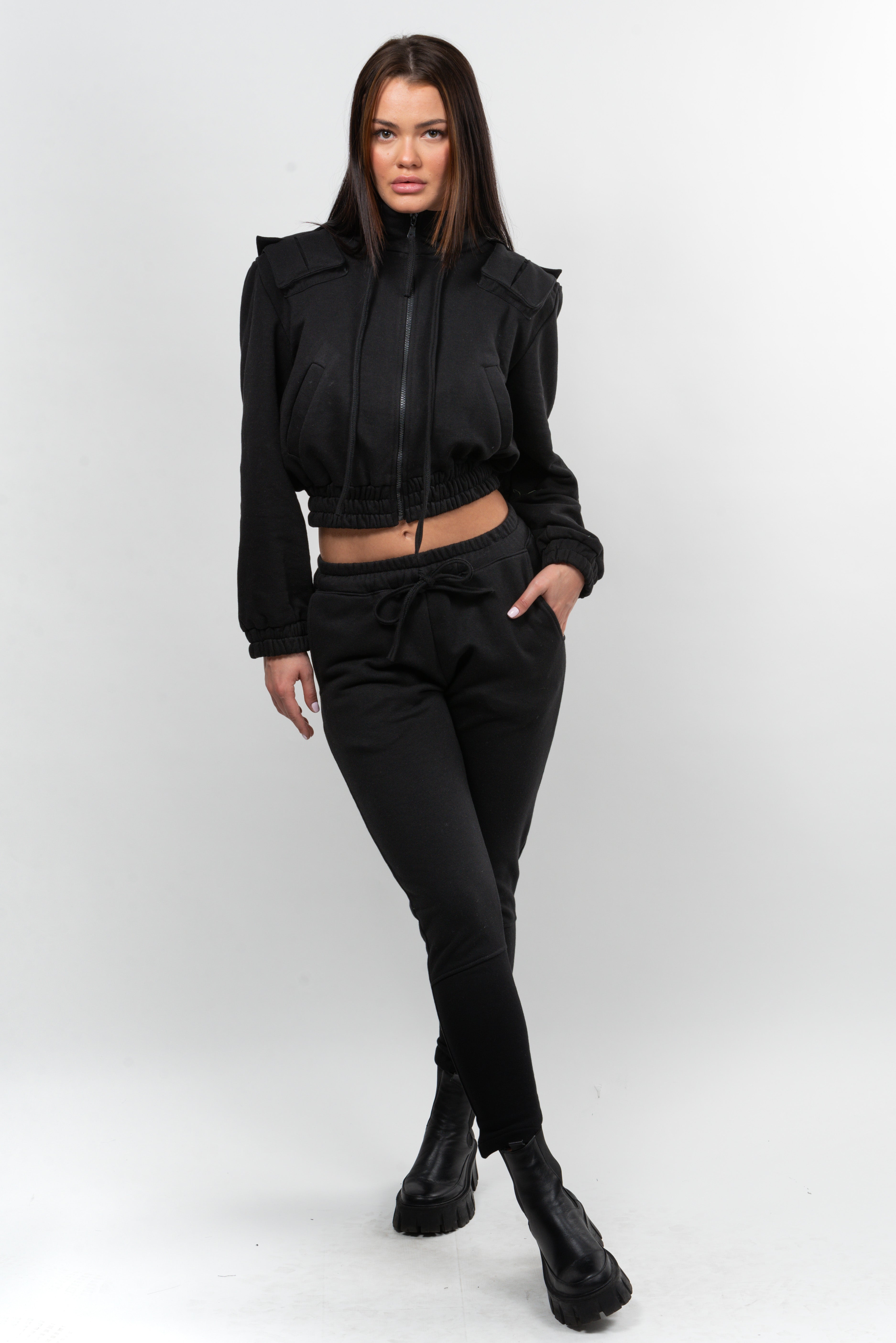 Pantalon bumbac P2  Key - croi pana - black