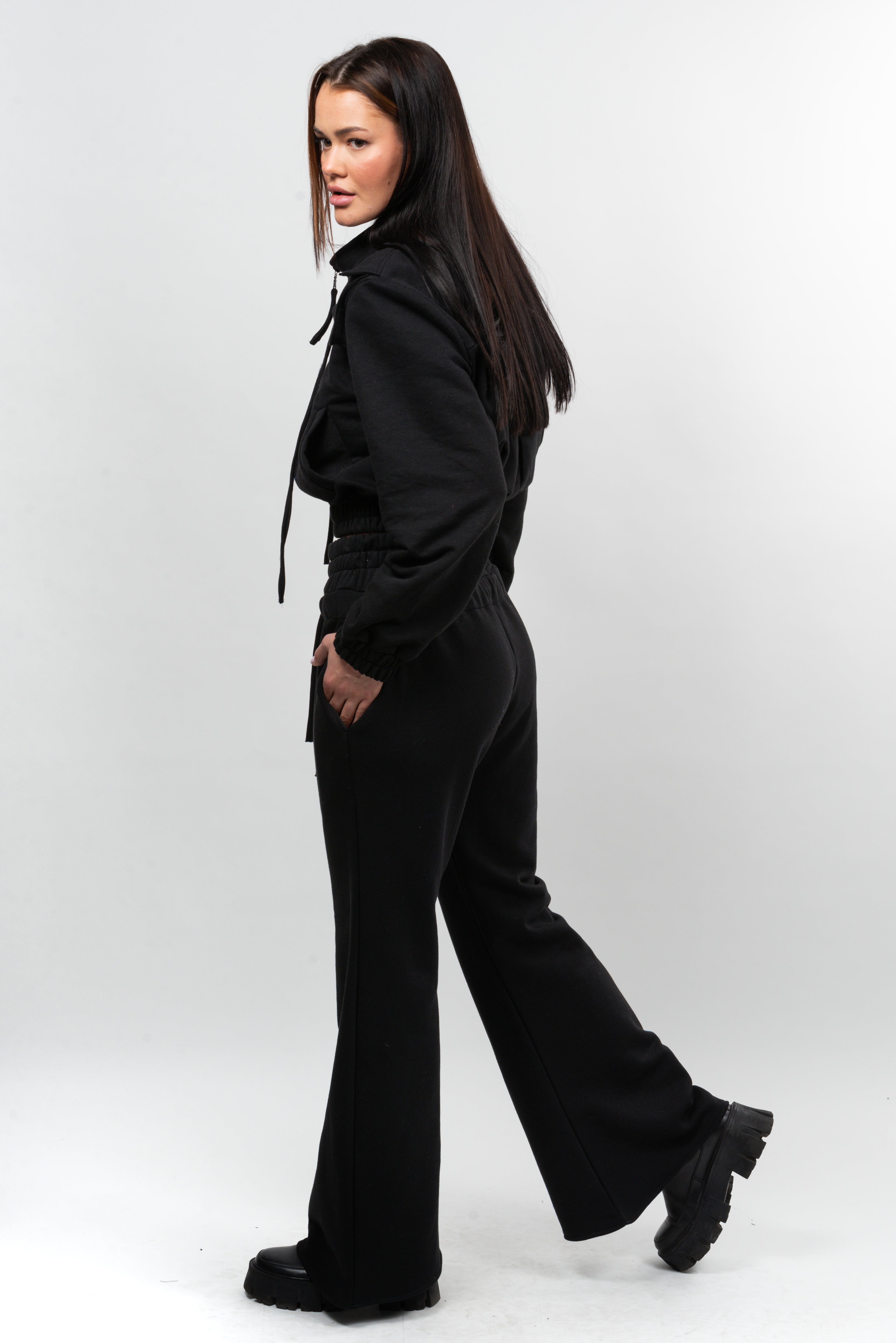 Pantalon bumbac P1 Key - croi larg - black