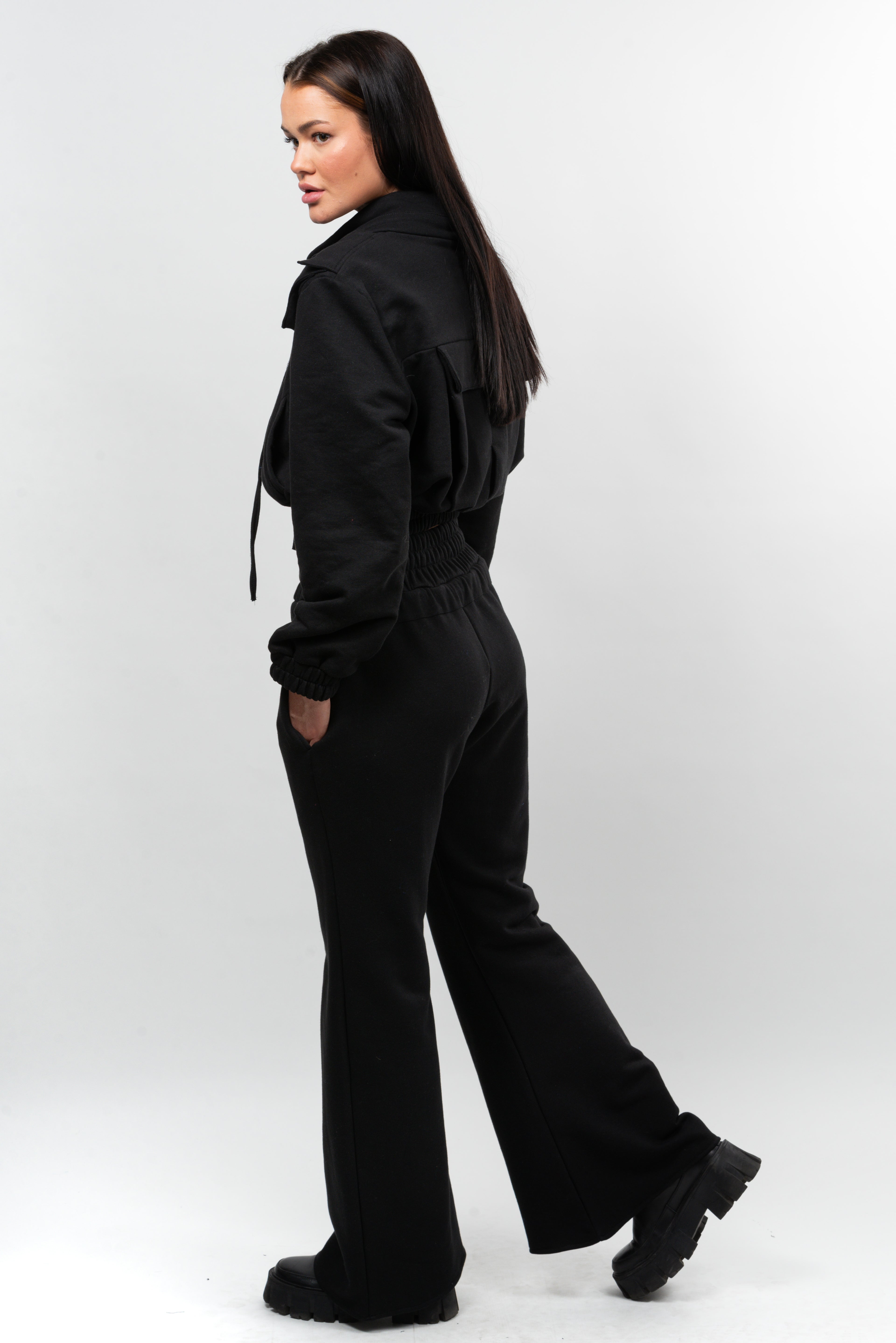 Pantalon bumbac P1 Key - croi larg - black