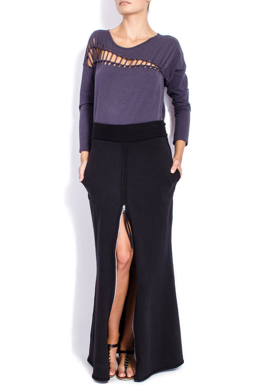 Fusta bumbac cu fermoar metalic.