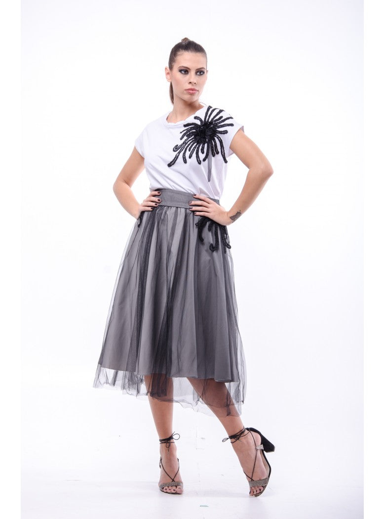 Fusta tulle cu aplicatii lucrate manual Octopus.