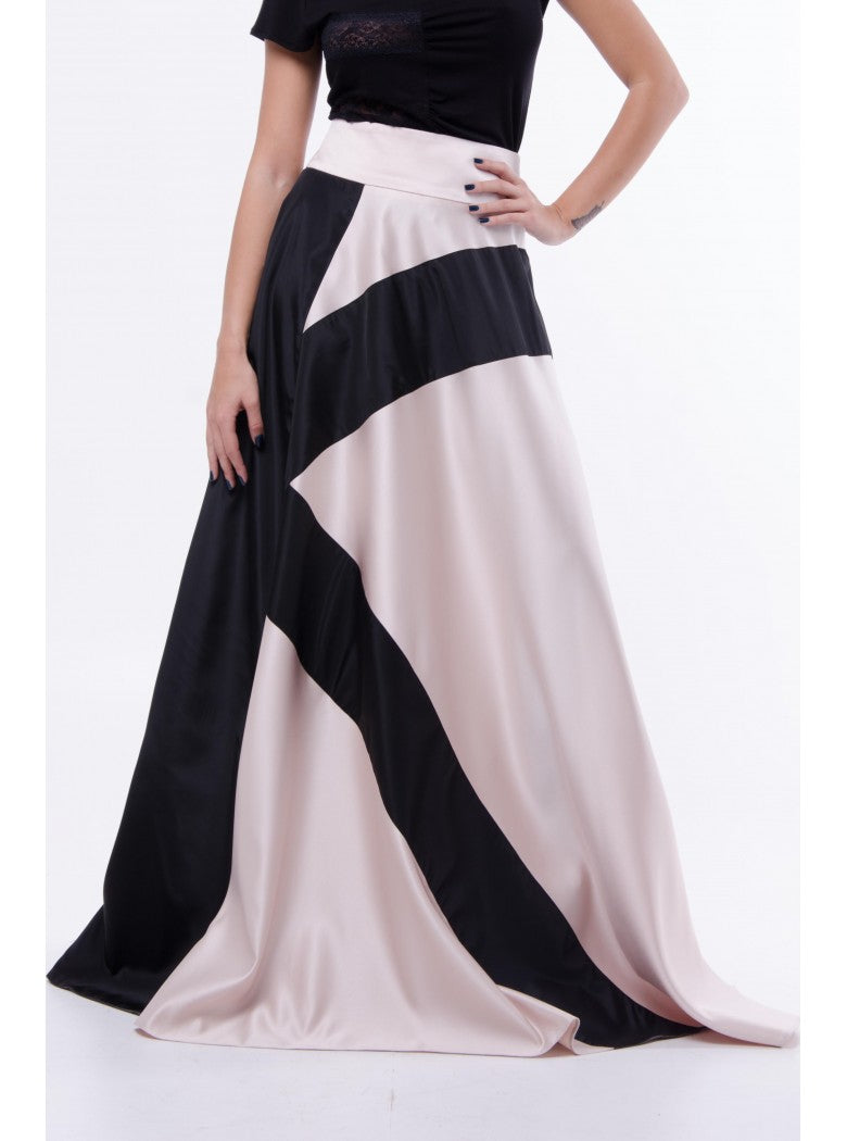 Fusta tafta fixa cu aplicatie in contrast – ivory & negru.