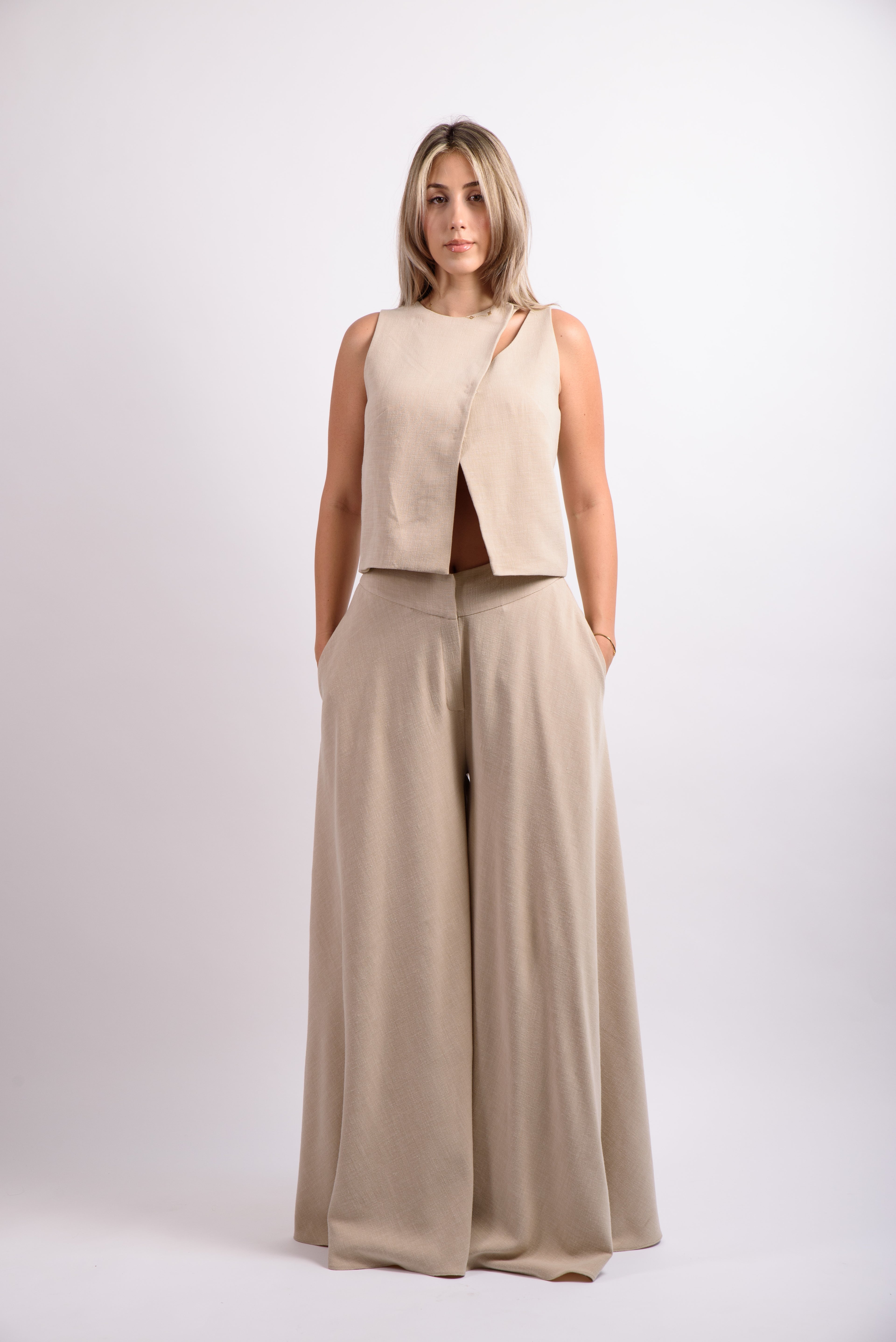 Fusta pantalon in cu vascoza - bej.