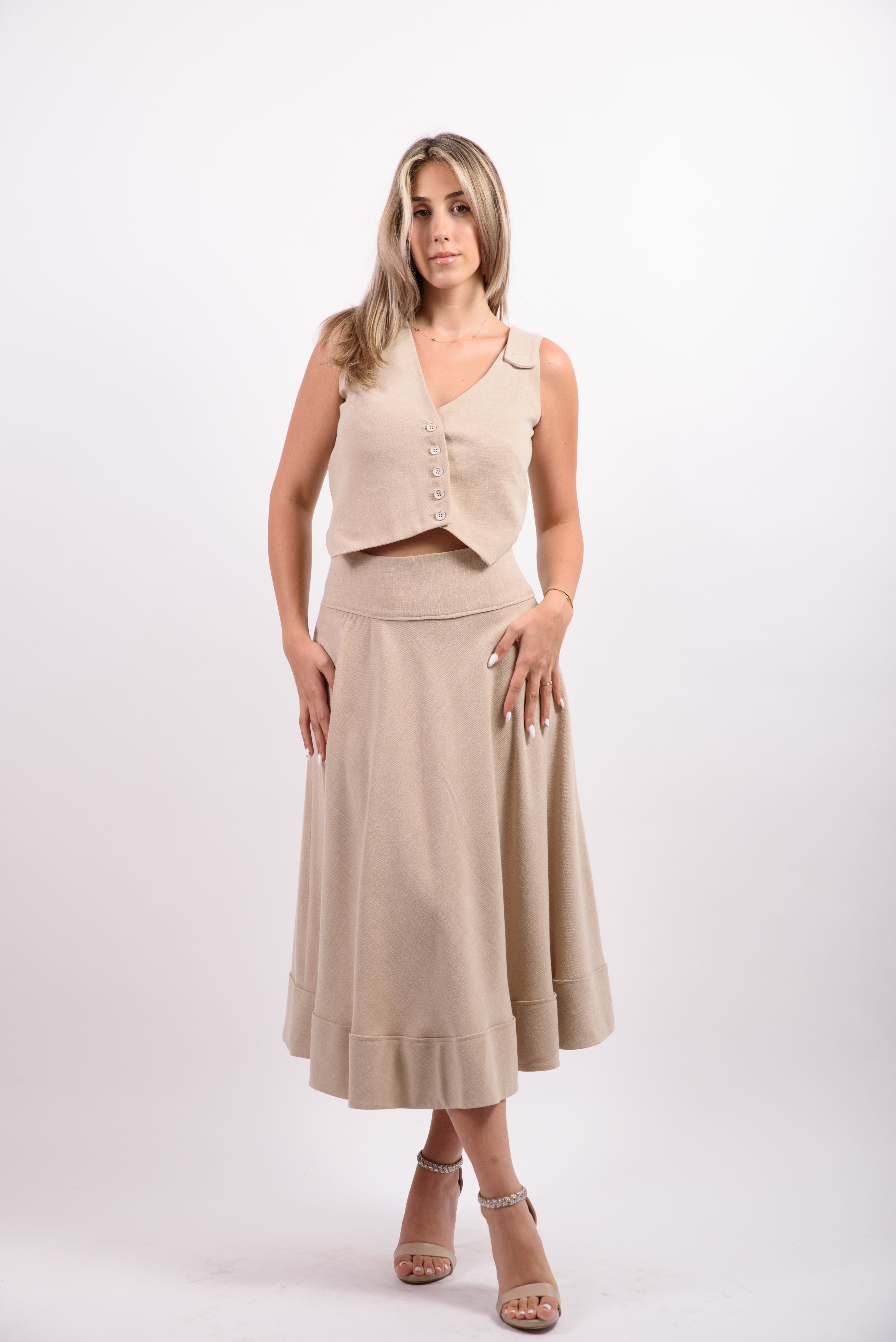 Fusta clos in cu vascoza - bej.